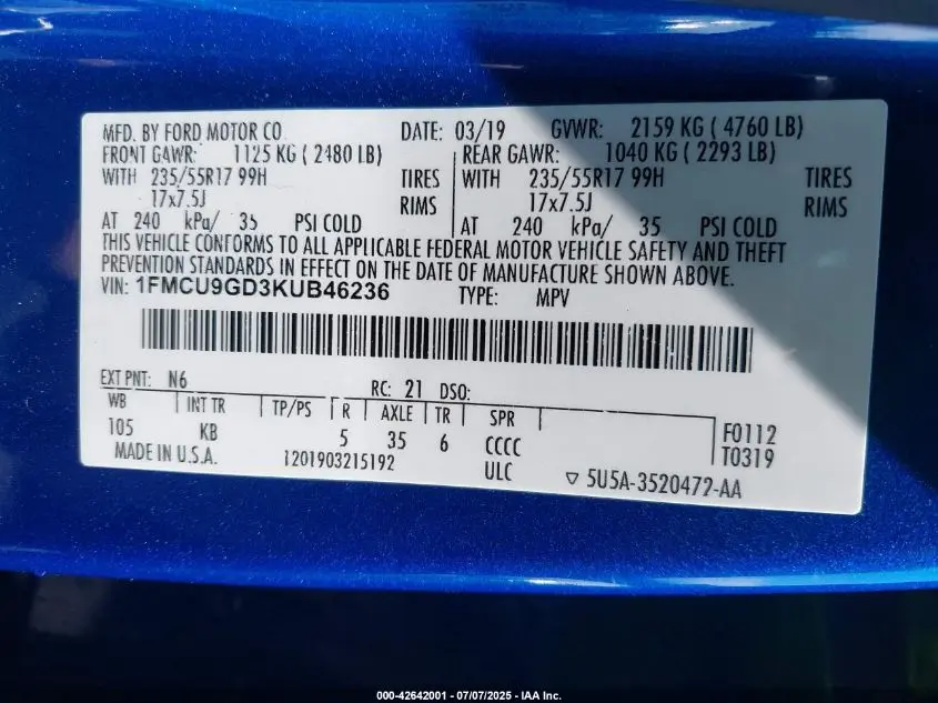 2019 FORD ESCAPE SE