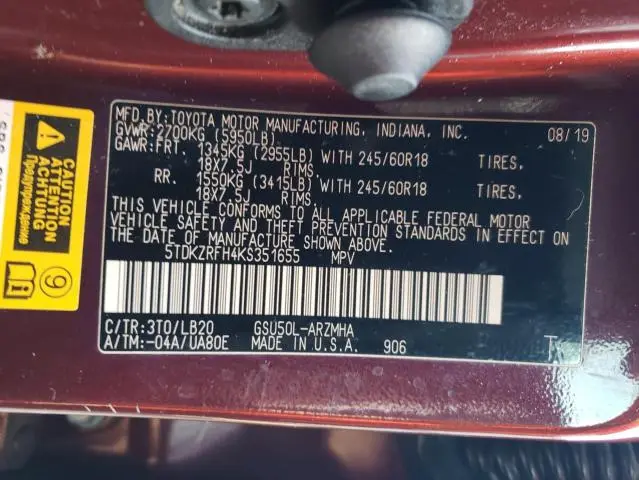 2019 TOYOTA HIGHLANDER SE  