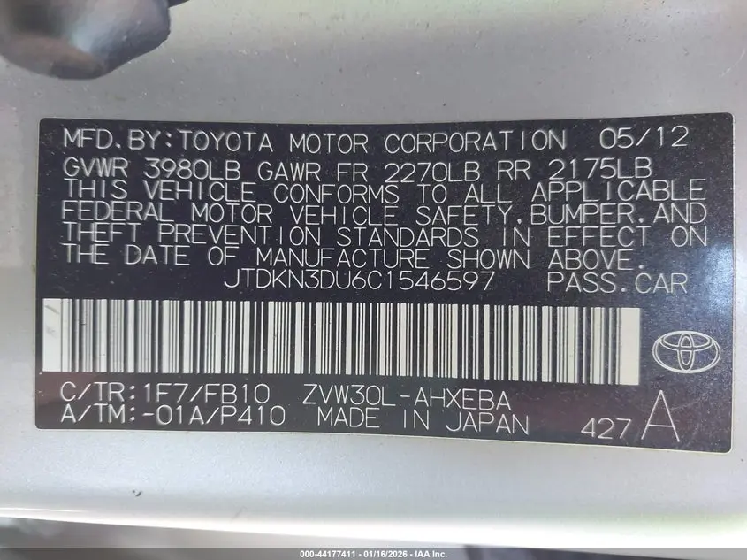 2012 TOYOTA PRIUS TWO