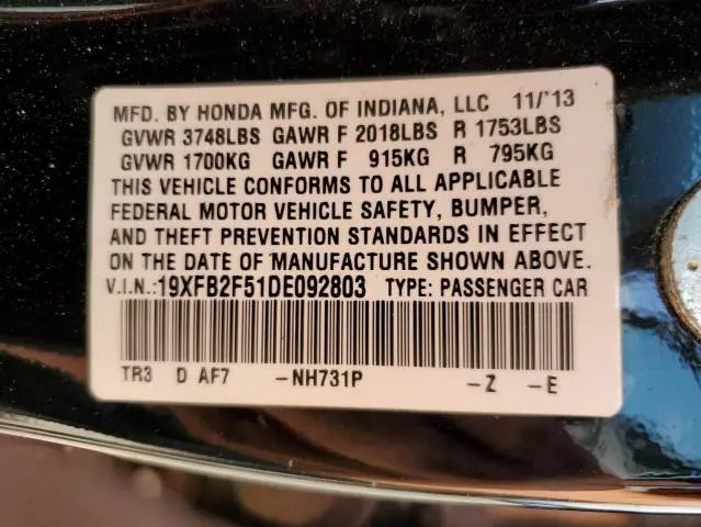 2013 HONDA CIVIC LX  