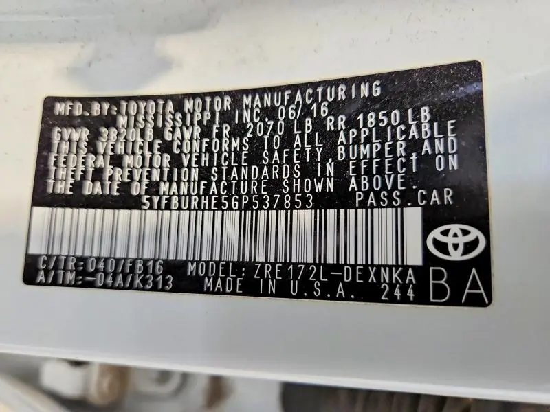 2016 TOYOTA COROLLA LE  
