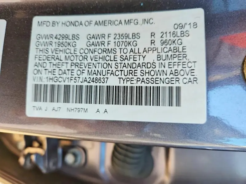 2018 HONDA ACCORD EXL  