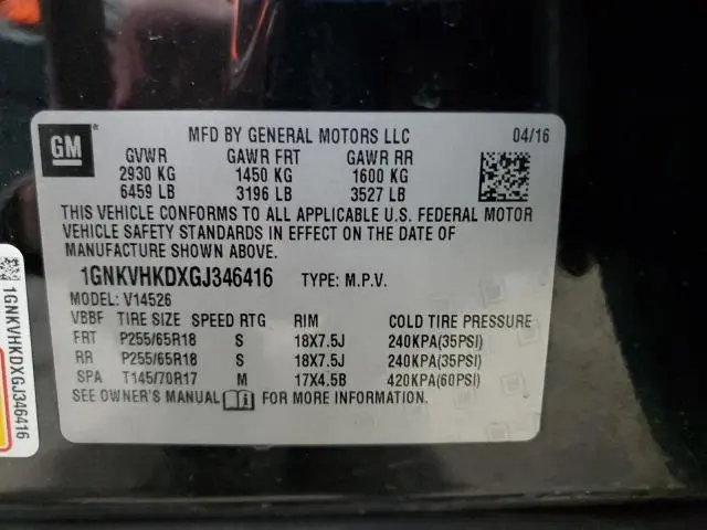 2016 CHEVROLET TRAVERSE LT  