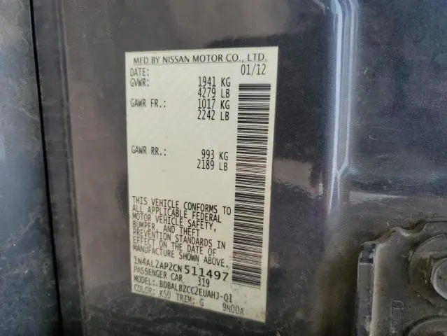 2012 NISSAN ALTIMA BASE  