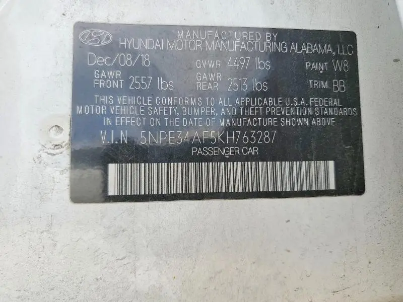 2019 HYUNDAI SONATA SEL  