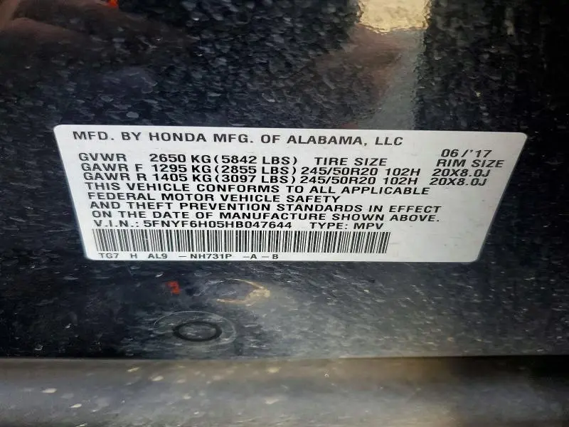 2017 HONDA PILOT ELITE  