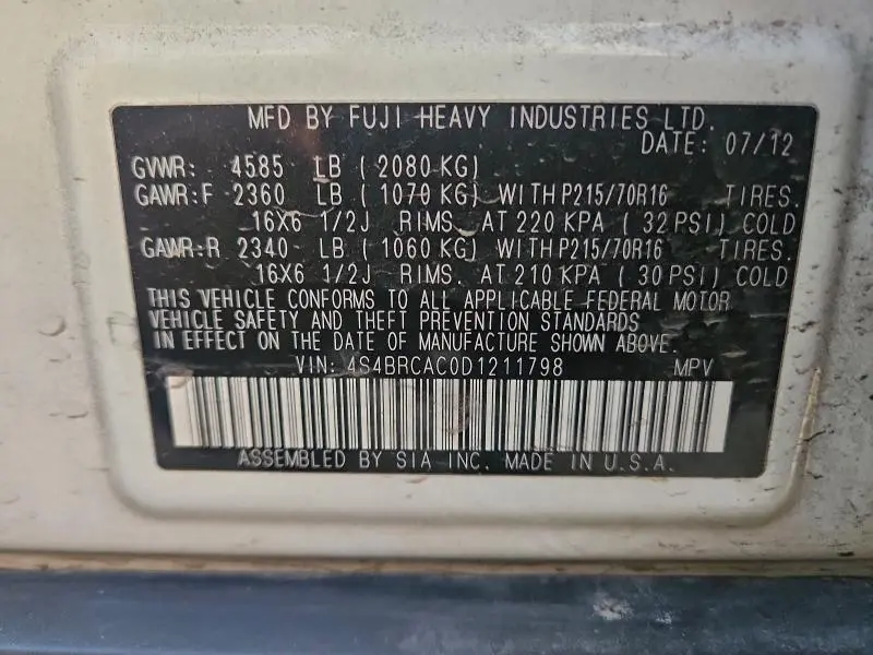 2013 SUBARU OUTBACK 2.5I  