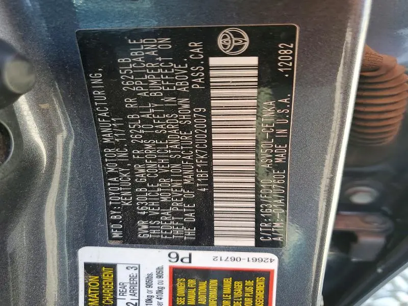 2012 TOYOTA CAMRY LE  