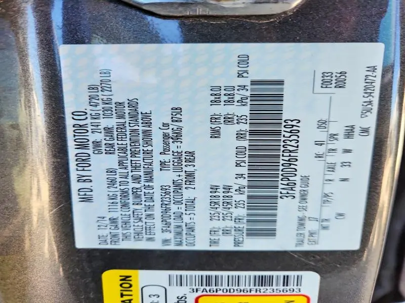 2015 FORD FUSION TITANIUM  