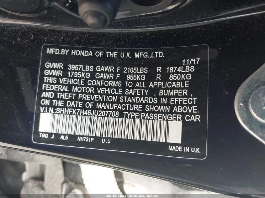 2018 HONDA CIVIC SPORT