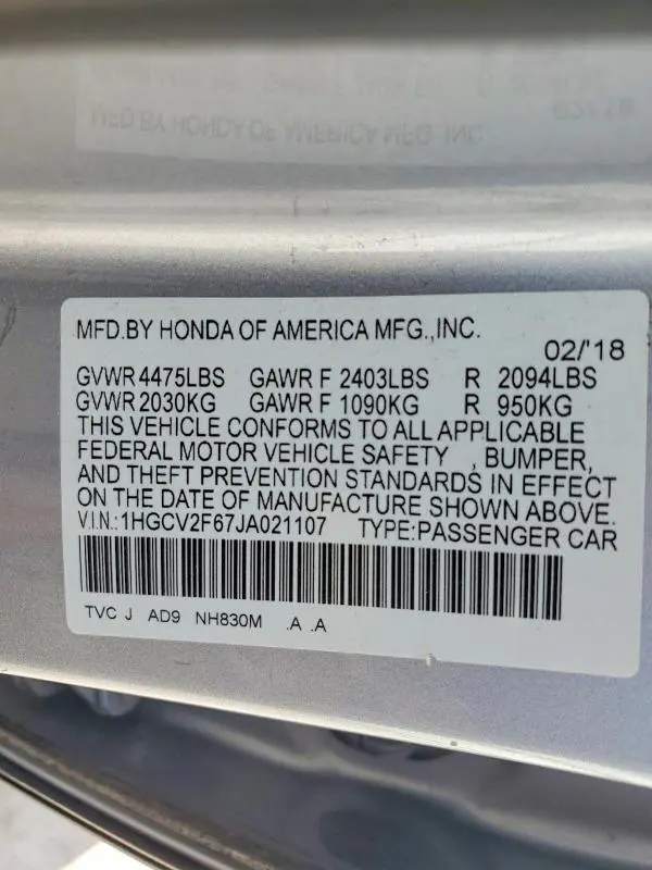 2018 HONDA ACCORD EXL  