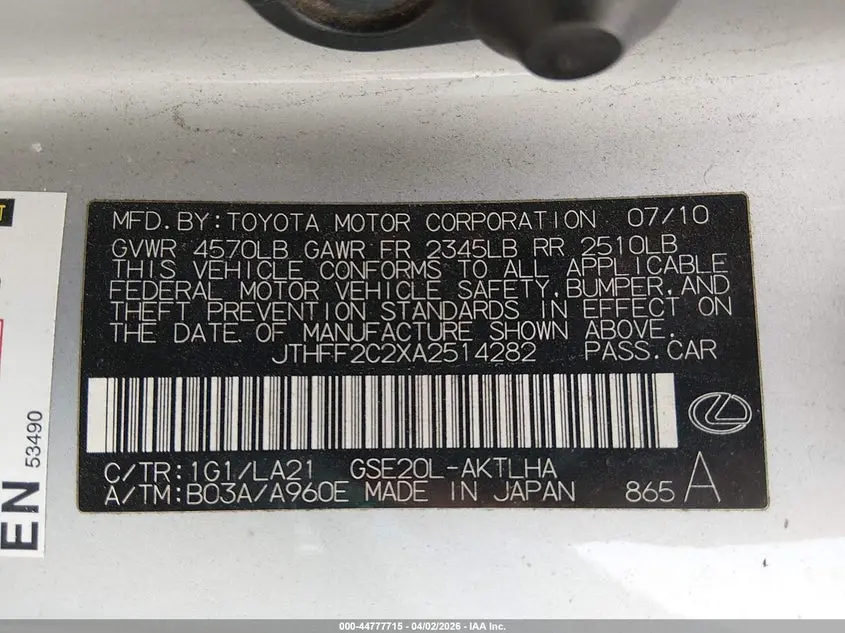 2010 LEXUS IS 250C  