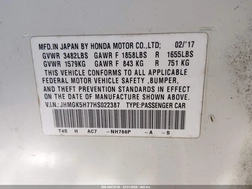 2017 HONDA FIT EX