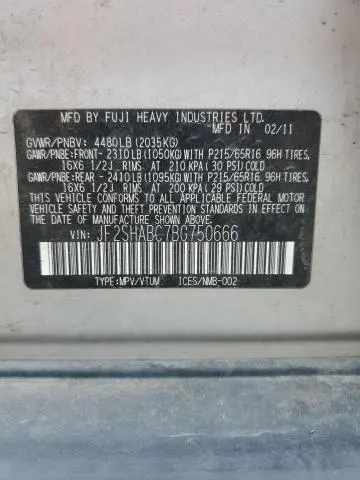 2011 SUBARU FORESTER 2.5X  