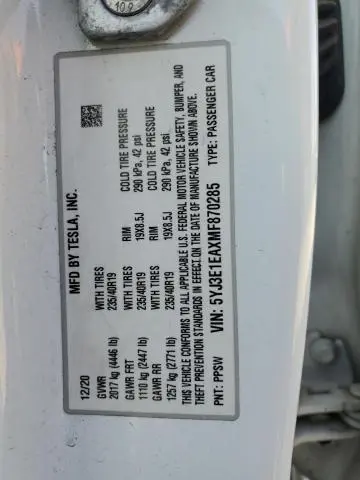 2021 TESLA MODEL 3 