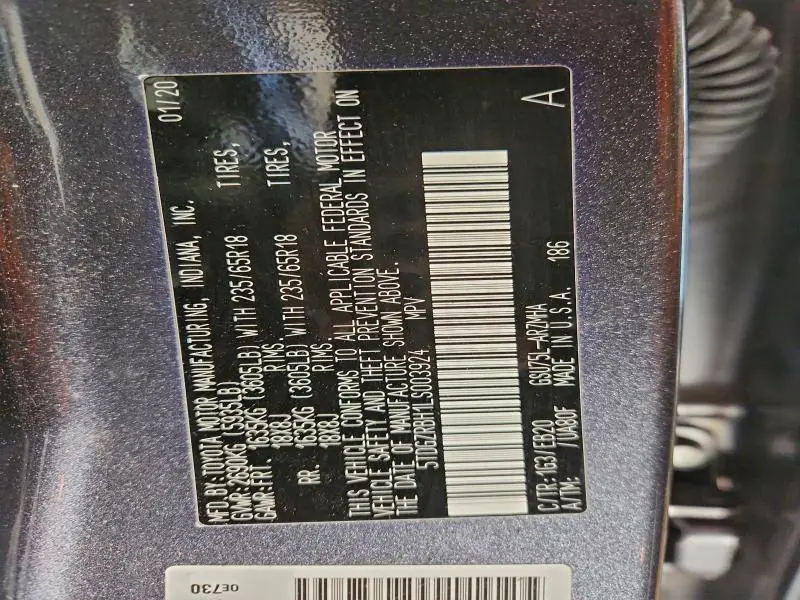 2020 TOYOTA HIGHLANDER XLE  