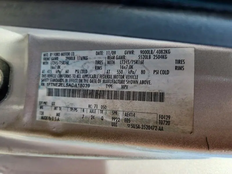 2010 FORD ECONOLINE E250 VAN  