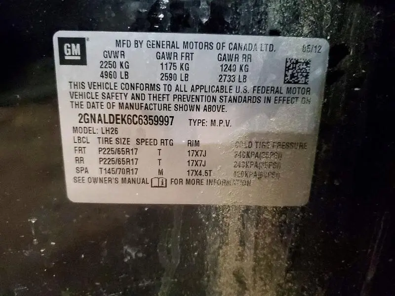 2012 CHEVROLET EQUINOX LT  