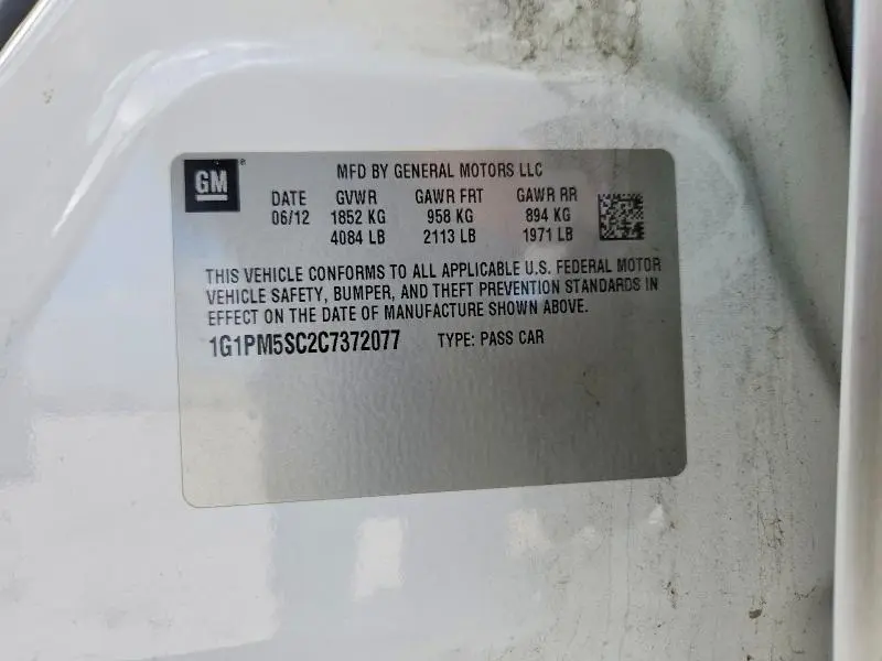 2012 CHEVROLET CRUZE LT  