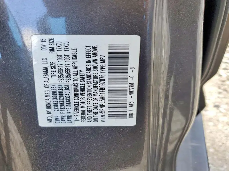 2015 HONDA ODYSSEY EXL  