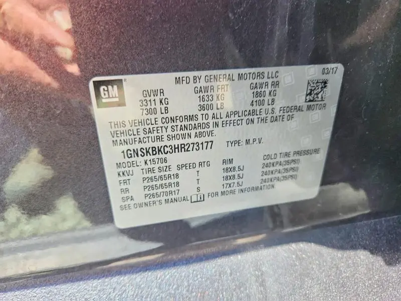 2017 CHEVROLET TAHOE K1500 LT  