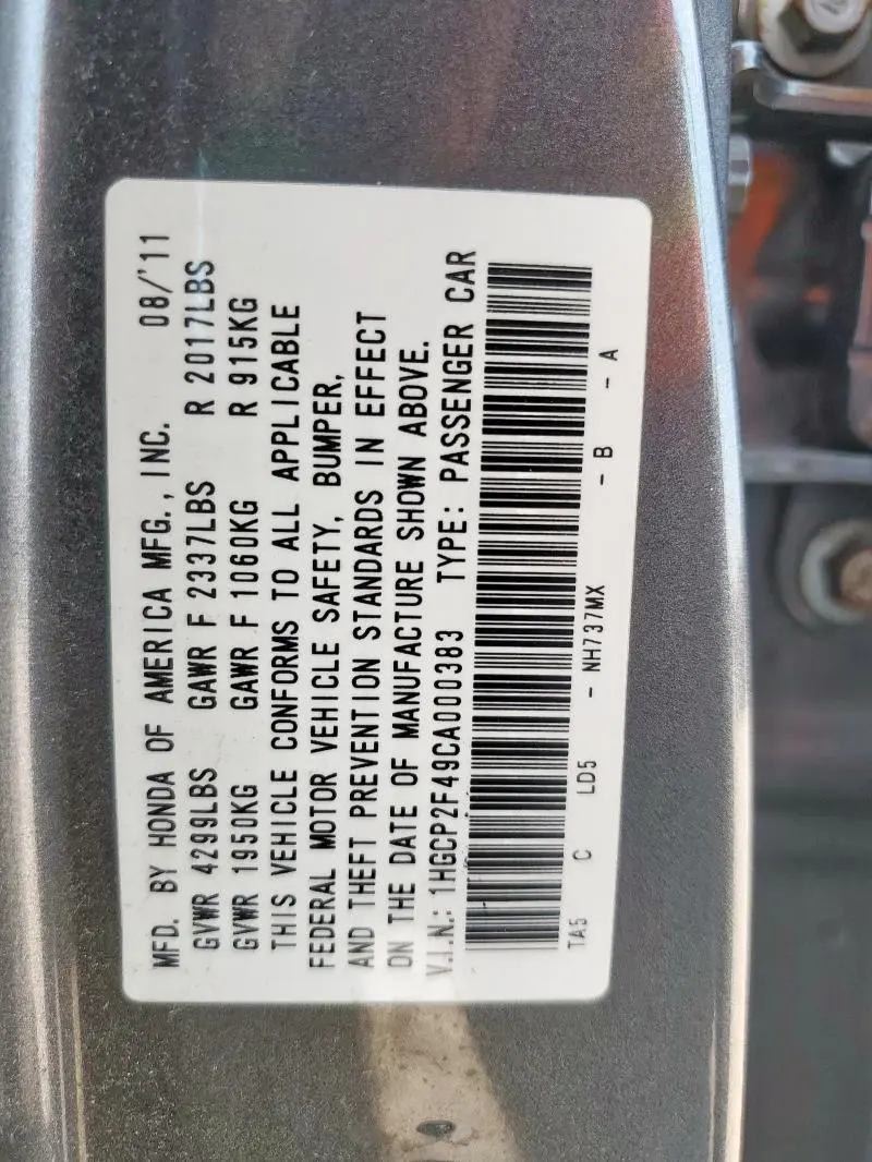 2012 HONDA ACCORD LXP  