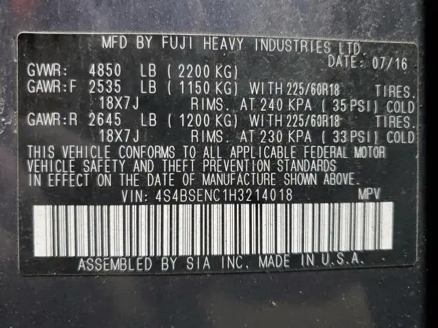 2017 SUBARU OUTBACK 3.6R LIMITED  