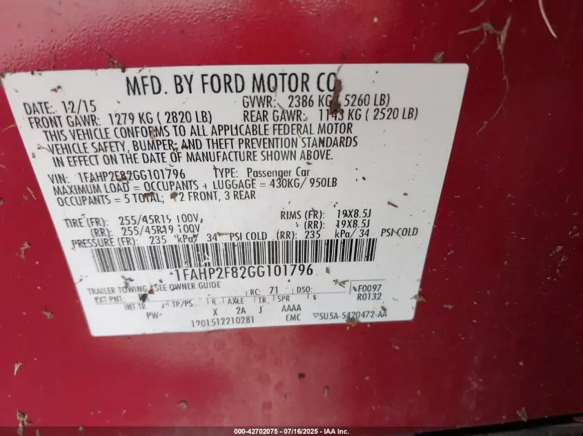 2016 FORD TAURUS LIMITED