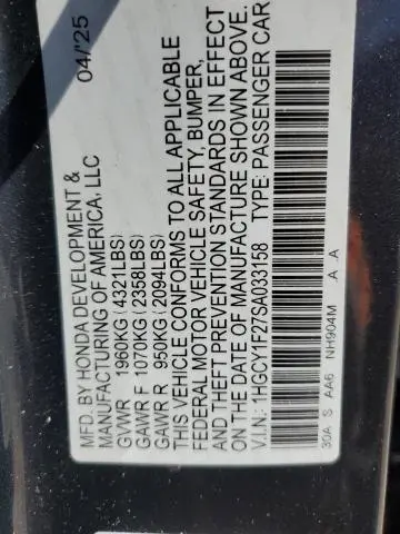 2025 HONDA ACCORD LX  