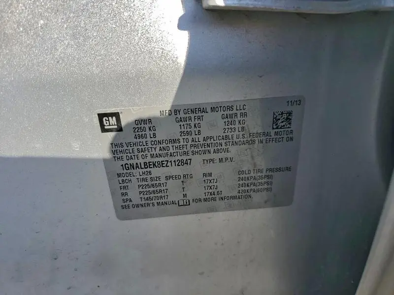 2014 CHEVROLET EQUINOX LT  