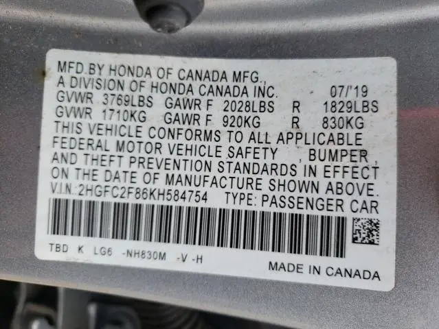 2019 HONDA CIVIC SPORT  