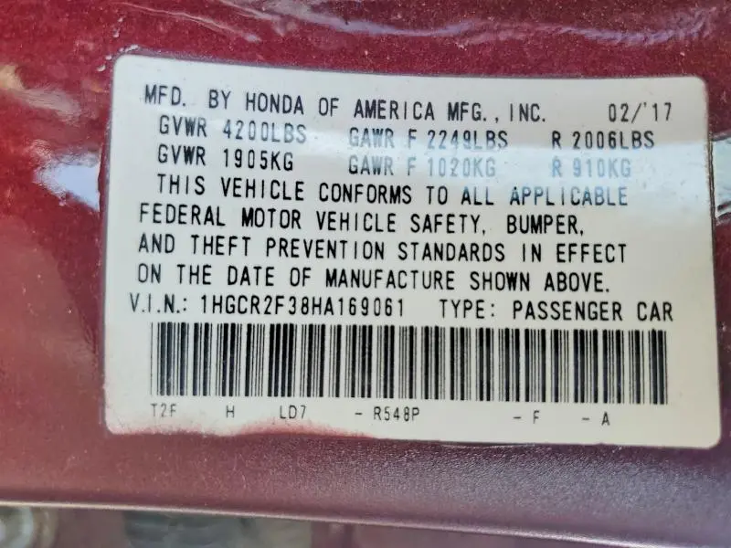 2017 HONDA ACCORD LX  
