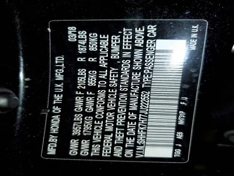 2018 HONDA CIVIC EXL  