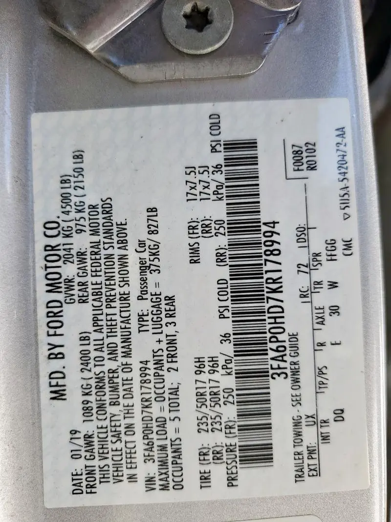 2019 FORD FUSION SE