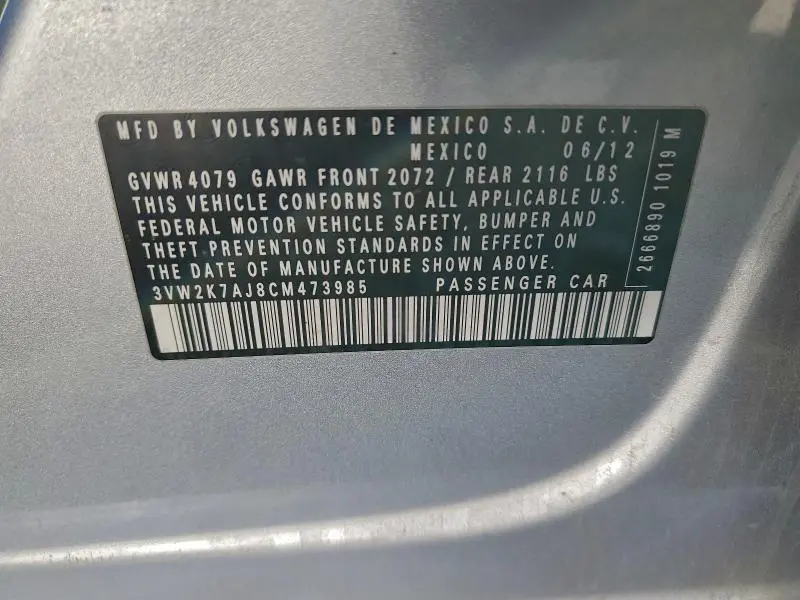 2012 VOLKSWAGEN JETTA BASE  