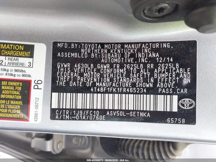 2015 TOYOTA CAMRY LE