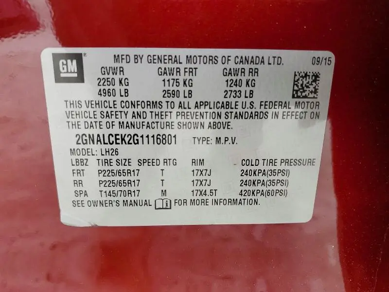 2016 CHEVROLET EQUINOX LT  