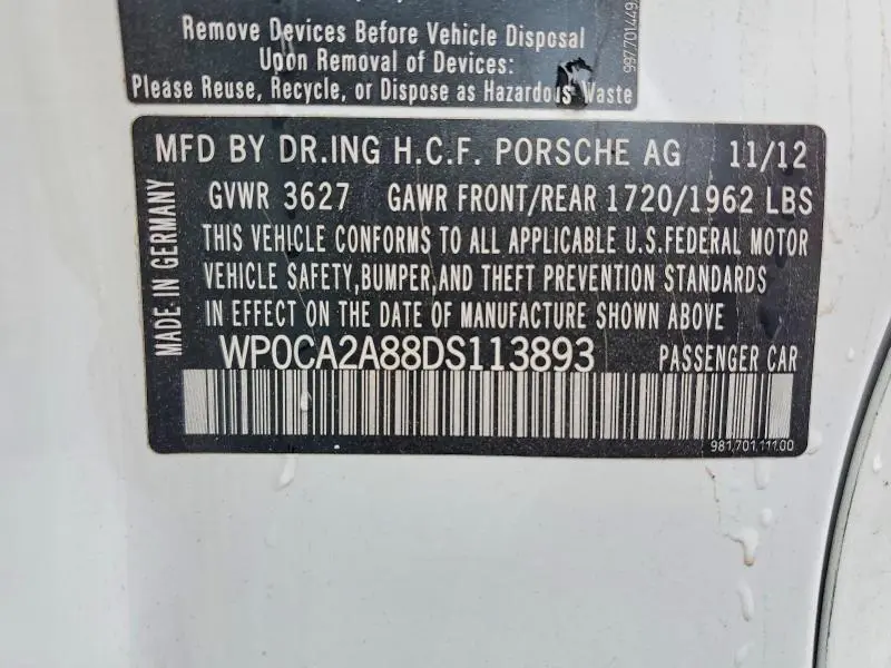 2013 PORSCHE BOXSTER   