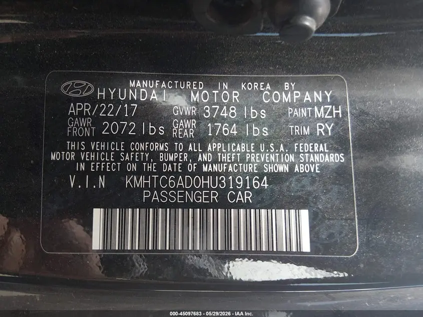 2017 HYUNDAI VELOSTER VALUE EDITION