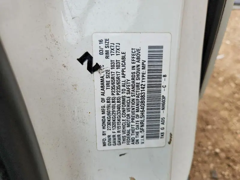 2016 HONDA ODYSSEY EXL  