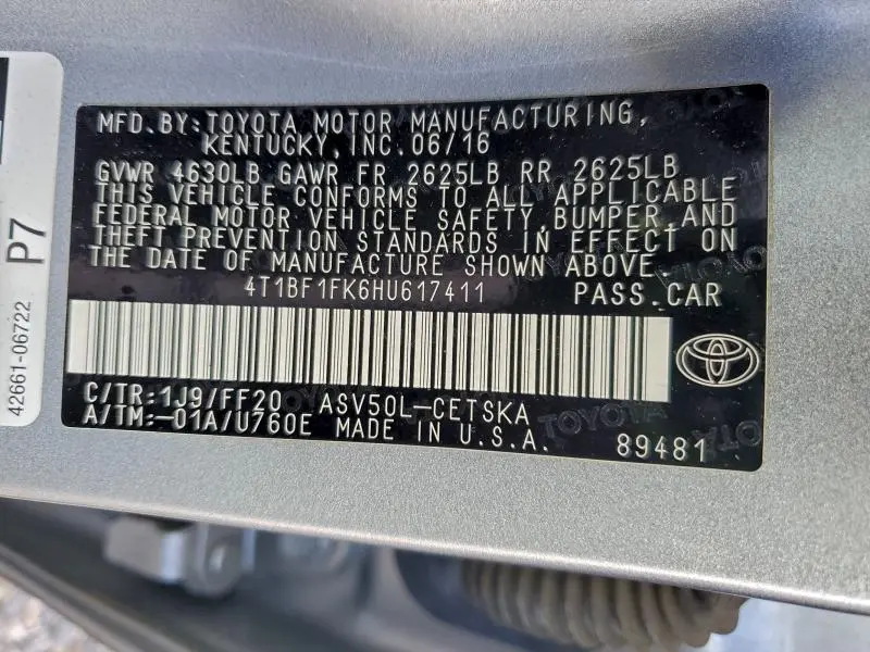 2017 TOYOTA CAMRY LE  