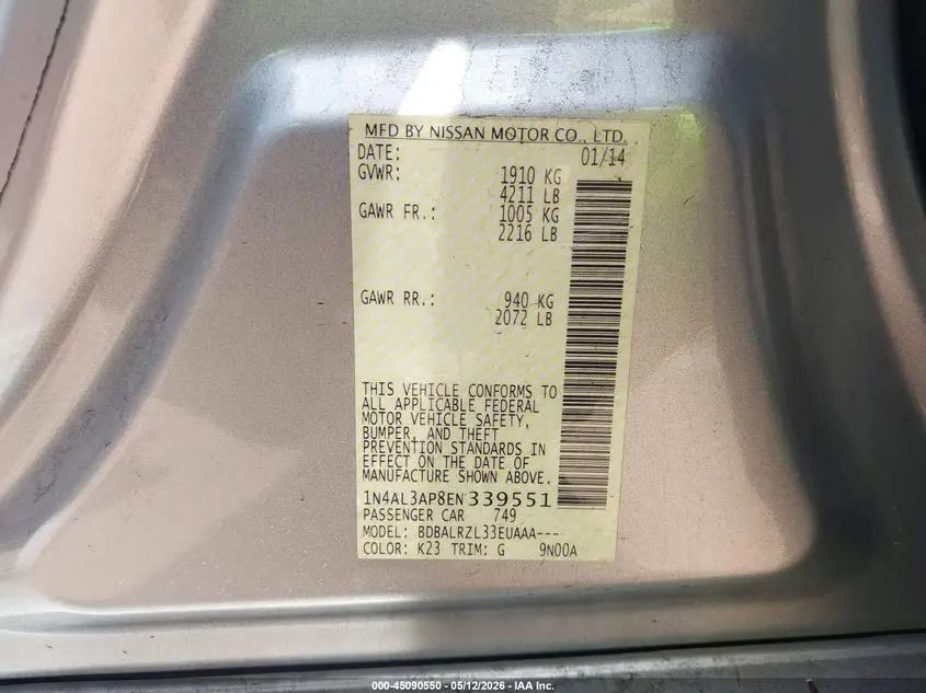 2014 NISSAN ALTIMA 2.5/2.5 S/2.5 SL/2.5 SV