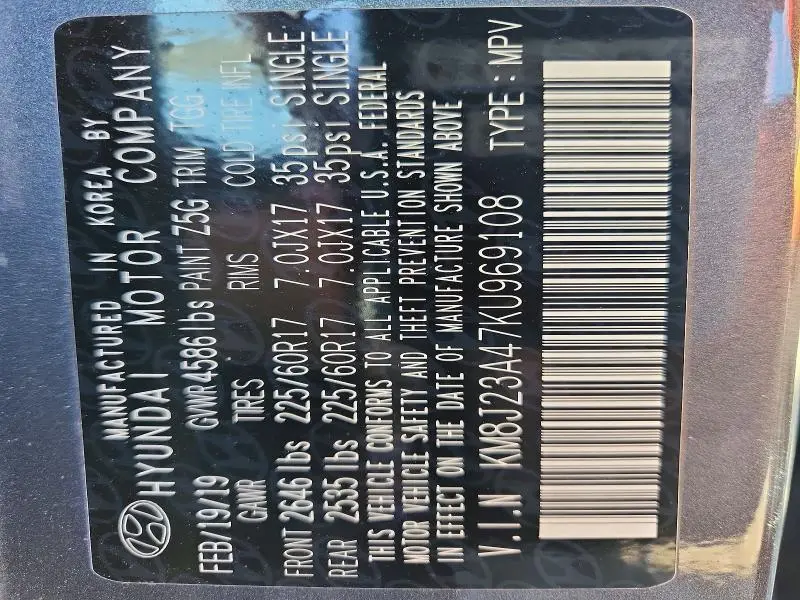 2019 HYUNDAI TUCSON SE  