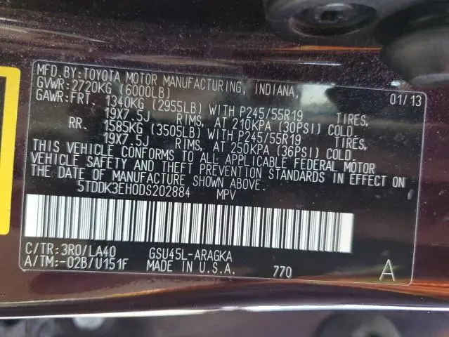 2013 TOYOTA HIGHLANDER LIMITED  