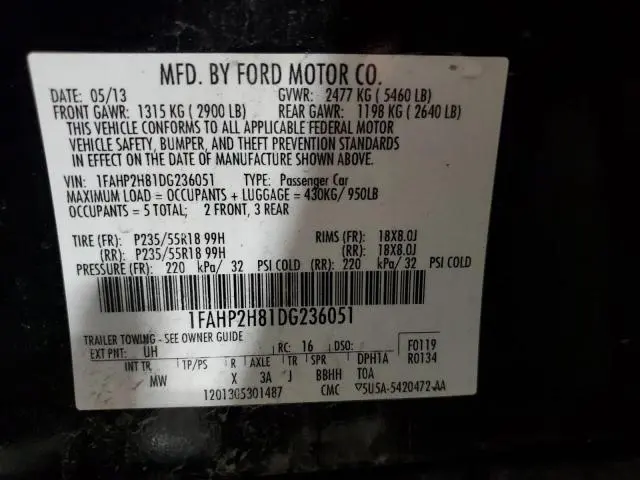 2013 FORD TAURUS SEL  