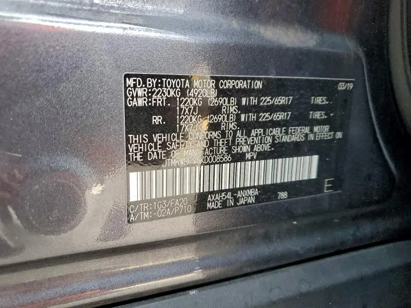 2019 TOYOTA RAV4 XLE  