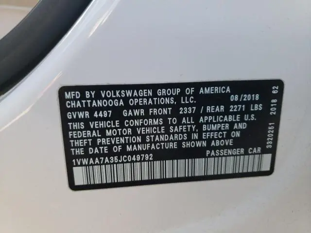 2018 VOLKSWAGEN PASSAT S  