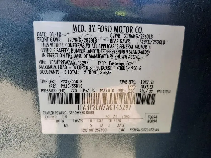 2010 FORD TAURUS SEL  
