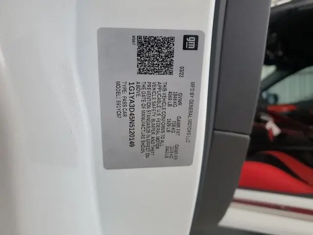 2022 CHEVROLET CORVETTE STINGRAY 1LT  