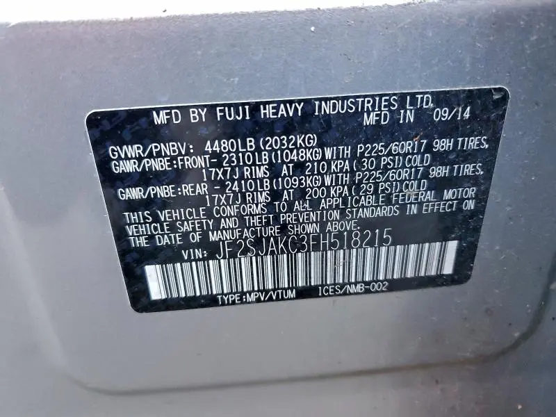 2015 SUBARU FORESTER 2.5I LIMITED  